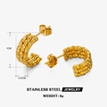 Textured gold-plated C-shaped stainless steel stud earrings with 1cm height dimension - Gold C-Shaped Earrings