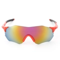 Sport cycling sunglasses with orange frame and colorful rainbow mirrored shield lens - Red Frame Red Mirror