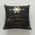 Zwarte kerstkussenhoes met gouden Merry Christmas tekst en sneeuwvlok patronen - Stijl 3 / 45*45cm (Met 400g Niet-geweven 3D-katoenkern)