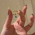 Gold s925 silver crown wave ring with blue gemstones and water drop pendant detail - J6060-Wave Crown Blue Pendant