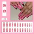 Pink gradient coffin press-on nails with magenta wave patterns and silver glitter accents - Pink Lines/Red Wave Pattern