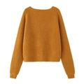 Pull en maille jaune moutarde pour femme avec col rond et texture à côtes fines - S / Orange
