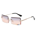 Frameless rectangular sunglasses with purple pink gradient lenses and gold metal temples - Gold Frame Top Grey Bottom Pink C5