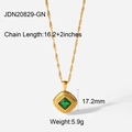 Detail view of 18K gold stainless steel necklace with green zircon square pendant - Vintage Textured Green Gemstone Necklace (JDN20829-GN)