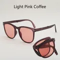 Faltbare UV400 Polarisierte Sonnenbrille in Hellrosa-Braun mit passenden Gläsern - Sonnenbrille / Violetter Rahmen Rosa Linse