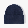 Dark blue ribbed knit beanie with wide fold-over cuff in warm wool blend fabric - Adjustable / Navy Blue