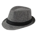 Classic gray linen jazz fedora hat with black decorative ribbon for men and women - Adult Size (58cm) / Heather Gray with Black Band