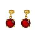 Minimalist gold stainless steel stud earrings with round red zircon gemstones - Round-Red