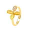 Elegant gold leaf ring with white zircon stones on a clean white background - 14K Gold Flower Leaf Zirconia Ring (K-669)