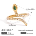 Gold snake ring with green zircon and clear stones, stainless steel hypoallergenic jewelry - Gold Snake Ring Size 7