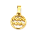 Polished golden stainless steel Aquarius zodiac pendant with hollow wave design - Aquarius (SP641G-11)