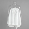 Detail of white tube top with drawstring and matching shorts set for summer - S / White