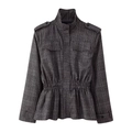Women's plaid tweed jacket and pants set with drawstring waist and ruffle hem design - S / Tops
