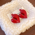 Detail of red heart-shaped hoop earrings on soft plush background with luxury packaging - 19# Silver Earring Post Irregular Resin Heart Hoop