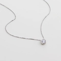 S925 sterling silver necklace featuring a sparkling circular solitaire zircon pendant - Round Pendant / White Gold