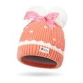 Bonnet en tricot rose pour bébé avec pompons blancs et nœud en velours - Taille Unique (3M-5Y) / Orange