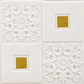Sticker mural 3D en mousse avec motifs floraux blancs et accents de paillettes dorées - 35cmx35cmx3mm / Blanc avec Or