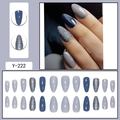 Unghie finte a mandorla blu e grigie con glitter argento sfumati, set da 24 pezzi totali - Stile Sfumato Glitter Argento Blu Scuro (Y-222)