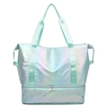 Holographic mint green folding travel bag with dry-wet separation and bottom compartment - One Size / Holographic Green