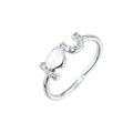 Zilveren open ring met gepolijst hart en een U-vormig element gezet met zirkonia-stenen - Verstelbaar Open / Zilveren Hart Stijl