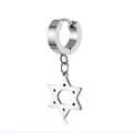 Silver stainless steel hoop earrings featuring a polished Hexagram Star of David charm - Hexagram / Earring (Pierced) / Steel