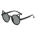 Kids cat ear sunglasses in glossy black frame with dark grey anti-UV lenses - Black Frame Grey Lens