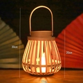 Handmade bamboo lantern with handle and LED candle, 30cm height natural wood finish - Pear Shaped Classical Bamboo Woven Handheld Lantern (Total Height 30cm)