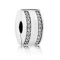 Silver cylinder charm bead with double row sparkling pavé cubic zirconia inlay - 060-Stopper (Silver Double Row Clear Stone)