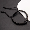 Adjustable black crown bead bracelet with woven cord for men in vintage hip hop style - Football Bracelet Black Color