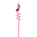 Pink spiral party straw with festive red Christmas stocking and gift box decor - Full Xmas Stocking / Pink