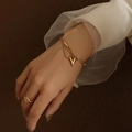 Elegant 18k gold plated heart pendant bracelet and twisted ring set for women - 15+5cm / Gold Bracelet
