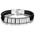 Men's double-layer black braided leather bracelet with 7 customizable engraved name charms - Steel Clasp (3-Layer) - 7 Names