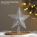Silver cotton thread Christmas tree star topper with glitter sequins and spring base - 30cm Silver Cotton Thread Style
