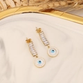 Detail of gold evil eye drop earrings with rectangular zircon on marble tray - Vertical Zircon Row Round Eye Style (5#)