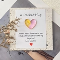 Gradient resin pocket hug heart with encouraging message card on a stone surface - Yellow-Pink