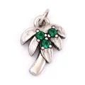 Silver palm tree pendant with three green zircon stones and top ring connector - Coconut Tree Model B / White Gold