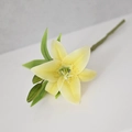 Macro detail of artificial yellow lily flower head with realistic petals and bud - Yellow / 36 cm