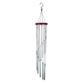 Detail of 12 silver aluminum tubes and brown wooden top plate of the spiral wind chime - Red Wood Silver Tubes