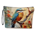 Künstlerische Organizer-Tasche mit Eisvogel-Blumenmuster, Handschlaufe und Reißverschluss - Künstlerischer Eisvogeldruck / 17*25cm (Mit Gurtbandgriff)