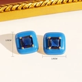 Orecchini quadrati in smalto azzurro vintage con zircone blu scuro e bordi dorati - Blu (266)