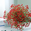 Vibrant red artificial gypsophila bouquet in white metal basket for home decor - Red