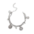 Bracciale vintage francese a due strati in argento con ciondoli smiley e catena a sfere - Bracciale Argento Doppio Strato Faccina Sorridente con Lingua