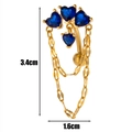 Piercing ombelico dorato con cuori in zircone blu e pendenti a catena per le donne - Giallo Oro-Zirconia Blu