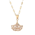Elegant gold fan pendant necklace featuring rectangular cubic zirconia in a refined design - 9061 Gold Fan Shape