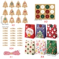 Christmas gift set details showing paper bags, stickers, wooden clips and cotton ropes - Christmas Gift Bag Set (582 Style)