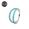 F136 Titanium clicker ring with double layer turquoise inlay for nose and ear piercing - Thin Bar Silver Turquoise