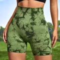 Short de fitness tie-dye taille haute pour femme avec motif marbré vert pour yoga et sport - Vert Armée