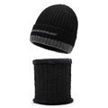 Set invernale da uomo con berretto e scaldacollo in maglia nera e fodera in pile - Taglia unica / Nero