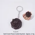 Chocolate cream swirl cookie keychain, 4.2cm lifelike resin food model with key ring - Spiral Flower Cookie / Keychain