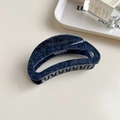 Denim-textured deep blue acetate hair claw clip for elegant back head styling - Navy Blue Crescent